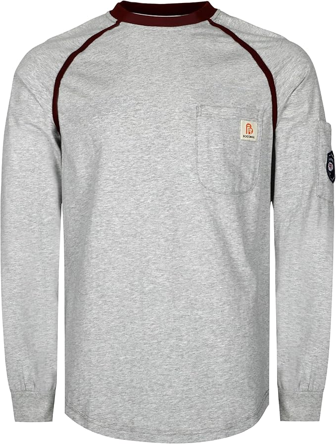 BOCOMAL FR Shirts for Men Crew Neck Long Sleeve 5.5oz Light Weight Flame Resistant/Fire Retardant Clothing Shirt