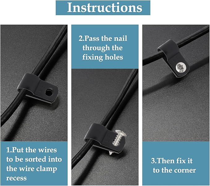 100 Pcs 1/2 Inch Black Nylon Screw Mounting R-type Cable Clip Wire Clamp, 13.2mm Cable Clip Wire Clamp for Wire Management, Stainless Steel Screws Included