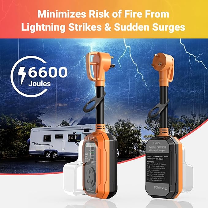 EyGde RV Surge Protector 30 Amp Waterproof, RV Circuit Analyzer with Full Electrical Protection, Power Plug Adapter Protectors for 30amp Camper Travel Trailer Accessories