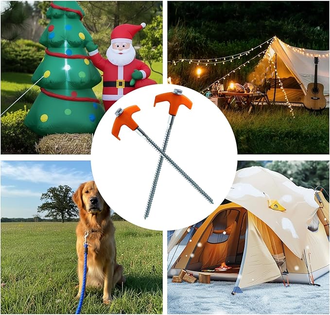 8-Pack Heavy Duty Screw-in Tent Stakes with Drill Adapter – 8 Inch Ground Anchors for Camping, Canopy, Gazebo, Awnings & Outdoor Accessories