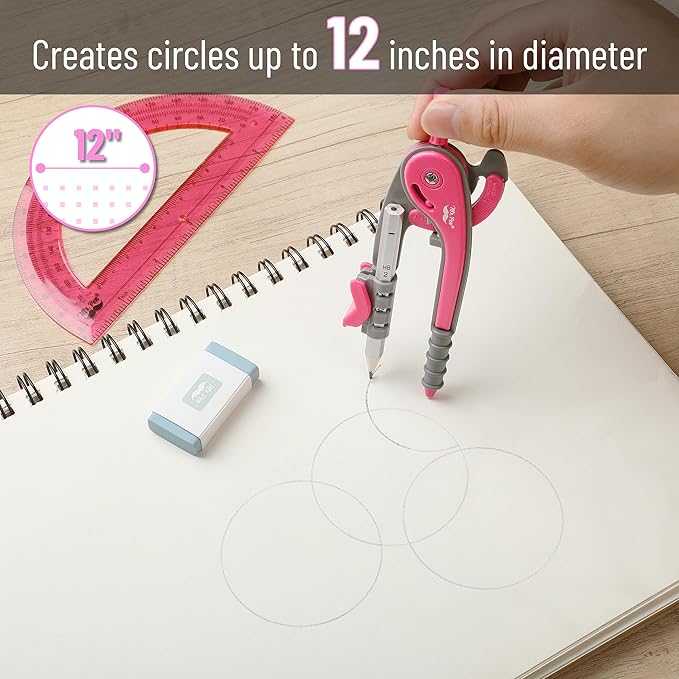 Mr. Pen- Compass and Protractor Set, 12 Sets, Colorful, Bulk Math Compass for Geometry and Drawing