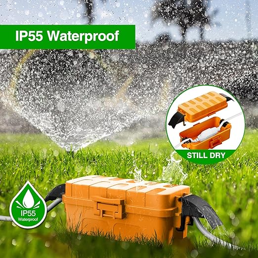 Flemoon IP55 Small Outdoor Electrical Box Waterproof (Inner 5.9 x 3.2 x 1.8inch), Extension Cord Cover with Detachable Awning Covers for Plug, Outlet, Holiday Lights, Orange