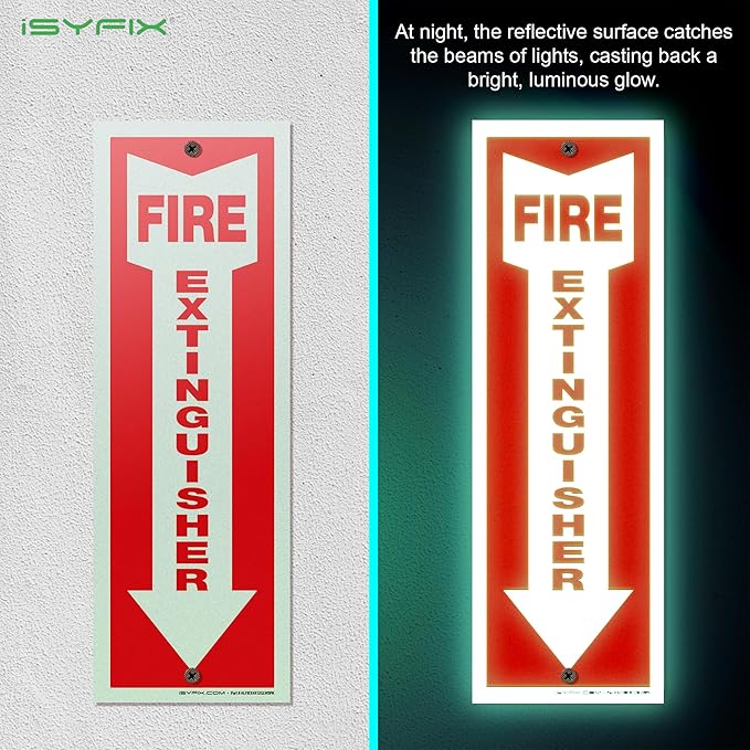 iSYFIX Fire Extinguisher Reflective Signs – 10 Pack 4x12 Inch – 40 mil Thick Polystyrene Plastic, Laminated for Ultimate UV, Weather, Scratch, Water & Fade Resistance, Indoor & Outdoor