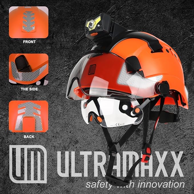 Safety Helmet Hard Hat with Detachable Headlamp Light and Visor Construction Hardhats for Men ANSI/ISEA Z89.1 Certified