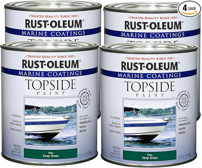 Rust-Oleum 207007-4PK Marine Coatings Topside Paint, Quart, Deep Green, 4 Pack