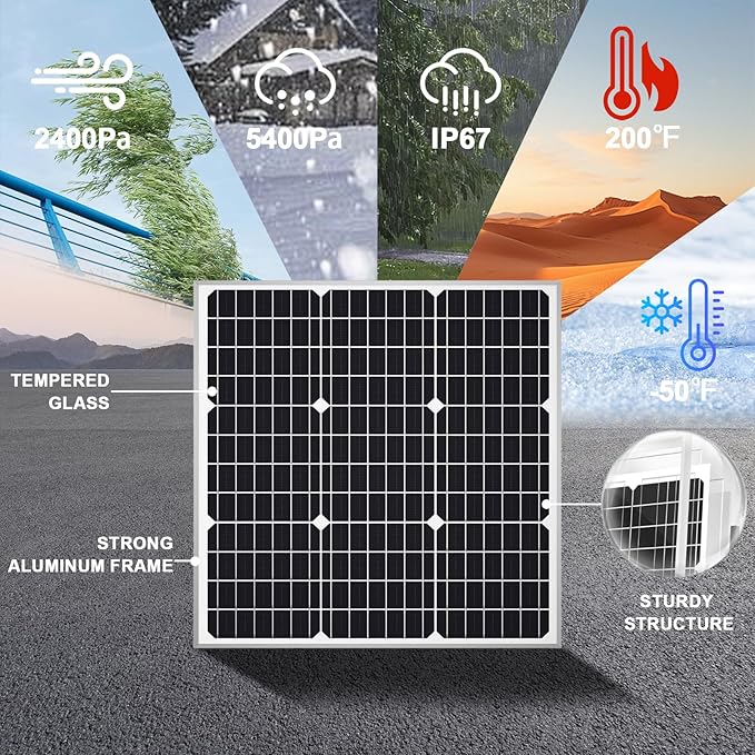SOLPERK Solar Panel Kit 50W 12V, Waterproof Solar Battery Trickle Charger Maintainer + Waterproof Controller + Adjustable Mount Bracket for Boat Car RV Motorcycle(Without Mounting Bracket)