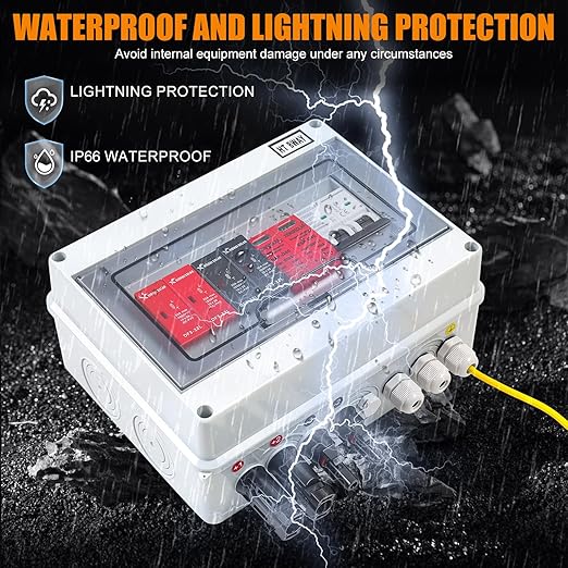 32A 600V DC PV Solar Combiner Box, 2 String 2 in 1 Out Solar Circuit Isolator Combiner Box for Solar Panels, Waterproof & Lightning Protection & Anti-UV Solar