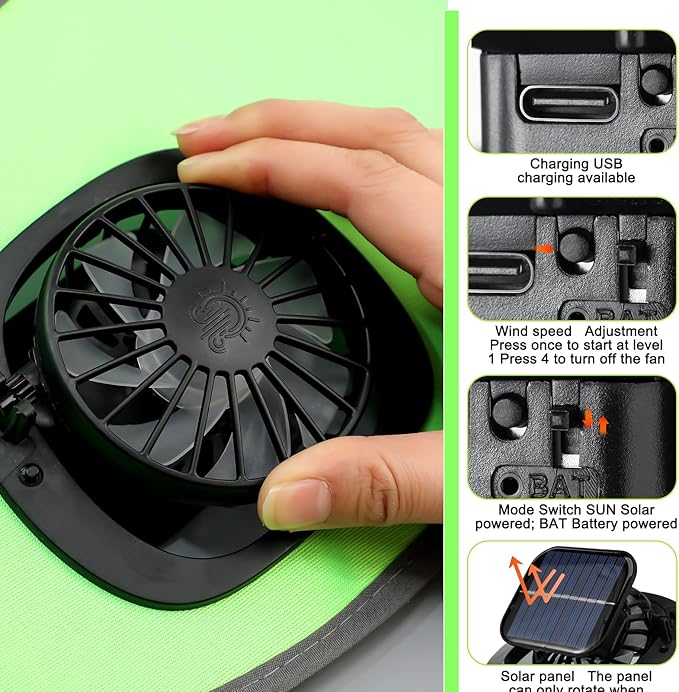 1 Set Sun Hard Hat with Solar Fan Shade Full Brim Hard Hat and Neck Sunshade Cover High Visibility Full Brim Mesh with Reflective Strip for Outdoor Summer Protection