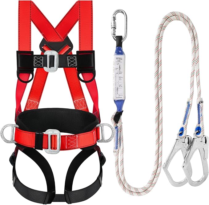 Safety Harness Fall Protection Kit - Full Body Roofing harnesses with Shock Absorbing Lanyard Upgrade Paded