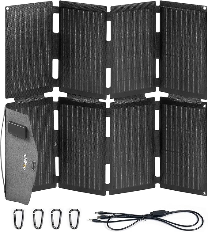 BougeRV 100W Fiberglass Portable Solar Panel, Foldable Solar Cell Solar Charger with USB Outputs for Phones, Compatible with BougeRV 277Wh/173Wh Power Station, for Camping, Hiking (Non-Battery)