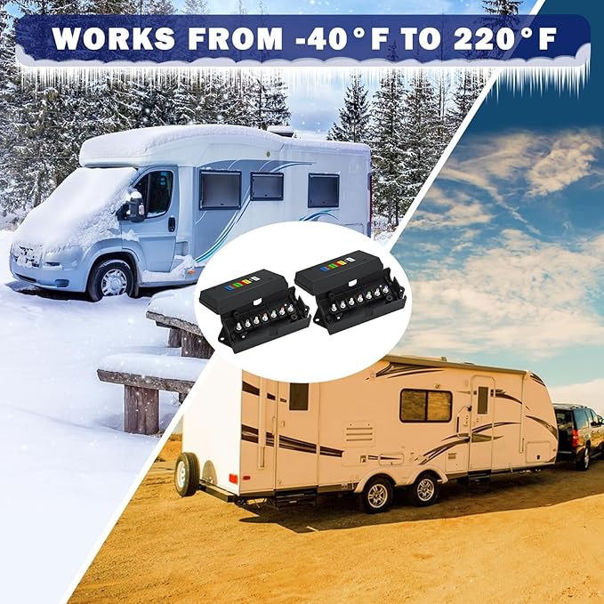 CheeMuii 2 Pcs 7 Way Trailer Junction Box Weatherproof 7 Pin Trailer Wiring Box 7 Color-Coded Electric Wires Connection Box for RV Camper Trailer Light Rewiring