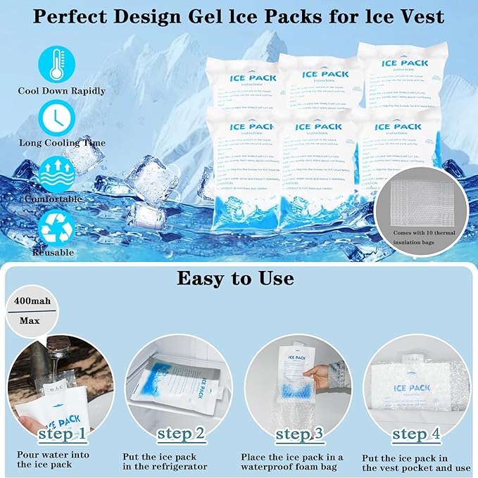 Cooling Vest for Men&Women,Reflective Ice Vest with 20 PCS Reusable Ice Packs,Adjustable Cool Jacket for Mascots,Working,Fishing,Cycling,Running,Cooking,Motorcycle in the Heat ﻿
