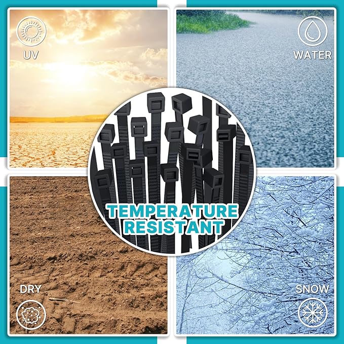 Cable Ties, Black, 0.35 inch*20 inch (9 mm x 500 mm), 120-Pack: UV-Resistant, Long Cable Ties, Black, 28 kg Tensile Strength. Suitable for indoor and outdoor use, home, and office.