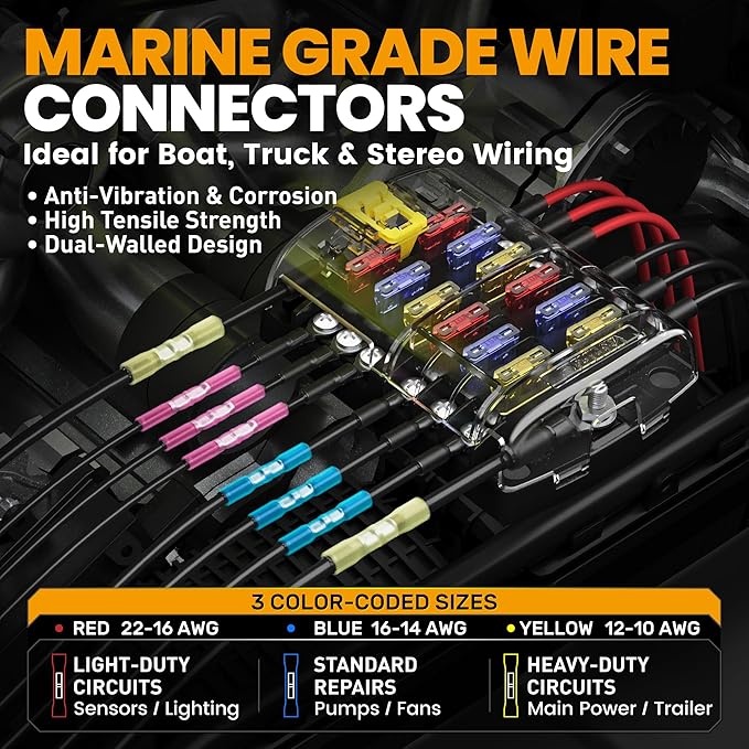 SOMELINE Heat Shrink Butt Connectors and Crimping Tool Kit, Marine Automotive Electrical Terminals (UL Listed), 22-10 AWG Ratchet Wire Crimper - Waterproof Butt Splices (100 Pcs)
