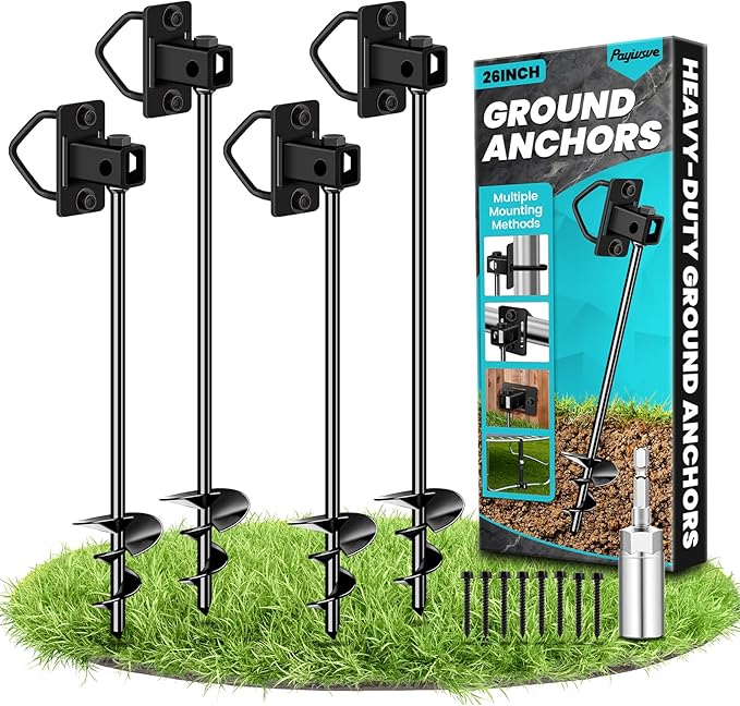 Ground Anchors Screw in, Multi-Purpose Trampoline Stakes Heavy Duty, 3" Wider Spiral Mobile Home Anchors Hurricane Earth Anchor for Trampoline, Storage Shed, Swing Sets, Carports