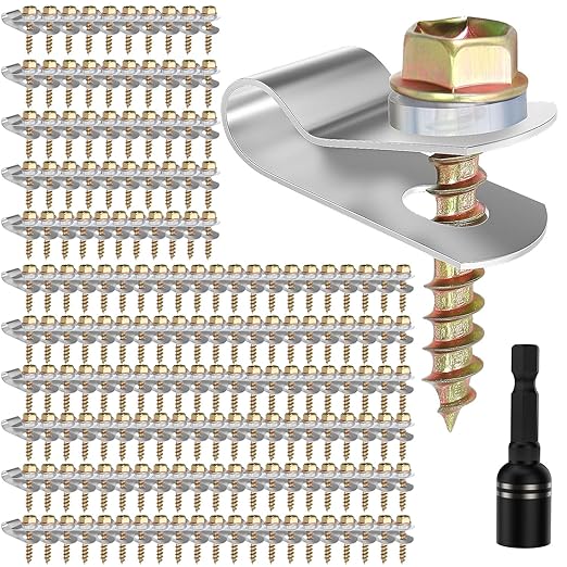 T304 Stainless Steel Wire Fence Clips, Fasteners Post Screw with Wire Fixer, Agricultural Fencing Fence Wire Clamps for 4, 6, 8,10 and 12-16Gauge Wire Fencing Livestock Fencing Clips for Wood(200PCS)