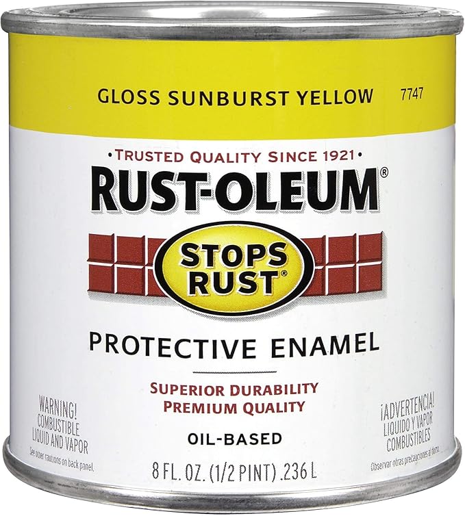 Rust-Oleum 7747730 Stops Rust Brush On Paint, Half Pint, Gloss Sunburst Yellow