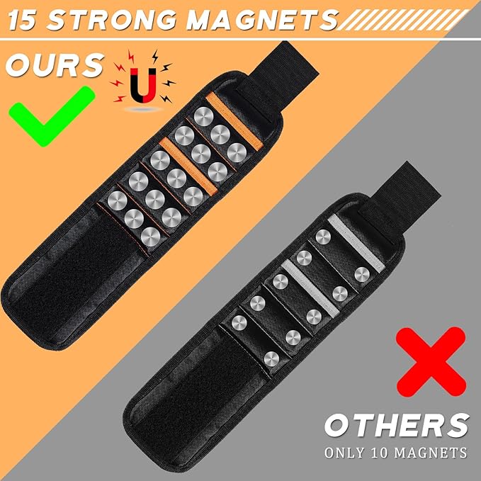 Kigeli 4 Pcs Men Magnetic Wristband Gifts for Holding Screws Men Adjustable Tools Holder Belt with 15 Magnets Tool Gift for Dad Husband Handyman Grandpa Birthday