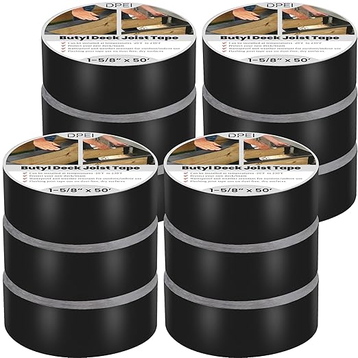 DPEI 12 Pack Joist Tape for Decking,1 5/8" X 50' Heavy Duty Deck Joist Tape Protect Joist Flashing Tape Butyl Deck Tape for Joists,Beams