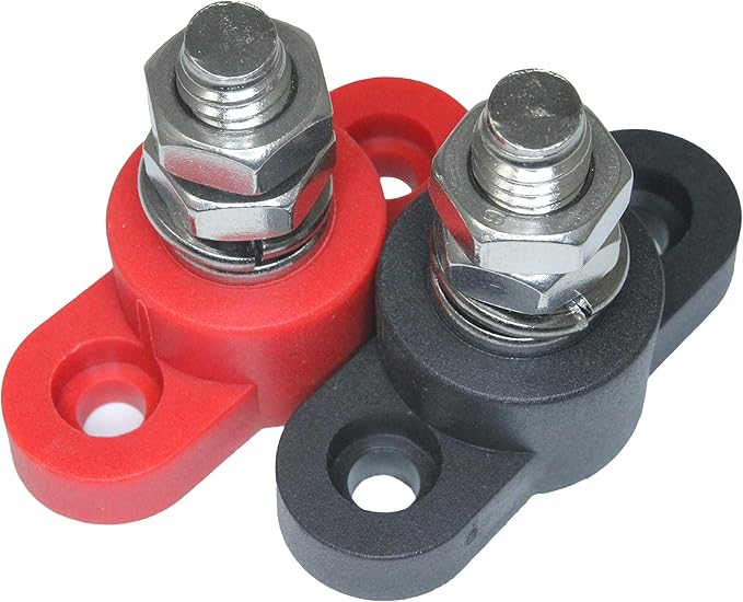 Positive Insulated Battery Power Junction Post Block 3/8 Lug X 16 Thread (Red & Black Set) Stainless Steel Stud