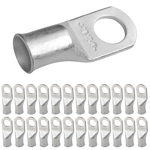 SELTERM 25pcs 2/0 AWG 1/2" Stud Marine Grade Tinned Copper Battery Cable Lugs, 00 Gauge Ring Terminals, UL Wire Lugs Electrical Cable Ends, Terminal Connectors