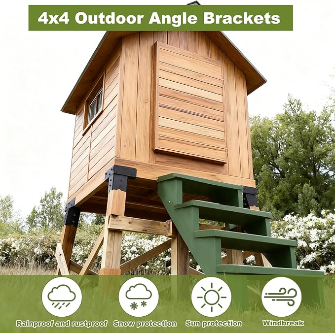 Deer Stand Brackets 4x4 Deer Blind Bracket - 4Pcs Outdoor Elevator Brackets Compound Angle Platform Bracket for Hunting Blinds, Tree Houses, Shooting Shack, Observation Decks, Tower Stands