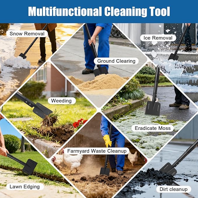 Heavy Duty Flat Shovels Ice Scraper - 67" Long Handle Winter Ice Remover Chopper for Outdoor Floor Freezer,Concrete Tile Cleaning, Metal Snow Removal Scrapers for Driveway & Sidewalk