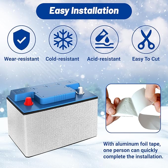 40"x7" Battery Insulation Kit, Universal Car Battery Insulation Blanket, Anti-Conductive Truck Battery Thermal Heat Shield Cover for Cold Weather Battery Protection (Thickness 5mm, 1PCS)