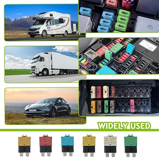 5A 10A 15A 20A 25A 30A DC 12V-32V Manual Reset Circuit Breaker ATC/ATO Low Profile T3 Mini Blade Fuses Breakers for Car Trucks Marine Boat RV Solar and More