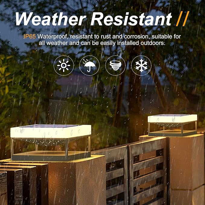 Solar Outdoor Column Lights IP65 Waterproof Column Cap Lamp Square Deck Pillar Lights Outdoor Exterior Solar Post Light for Outside Landscape Yard Pathway Garden Post Cap Light