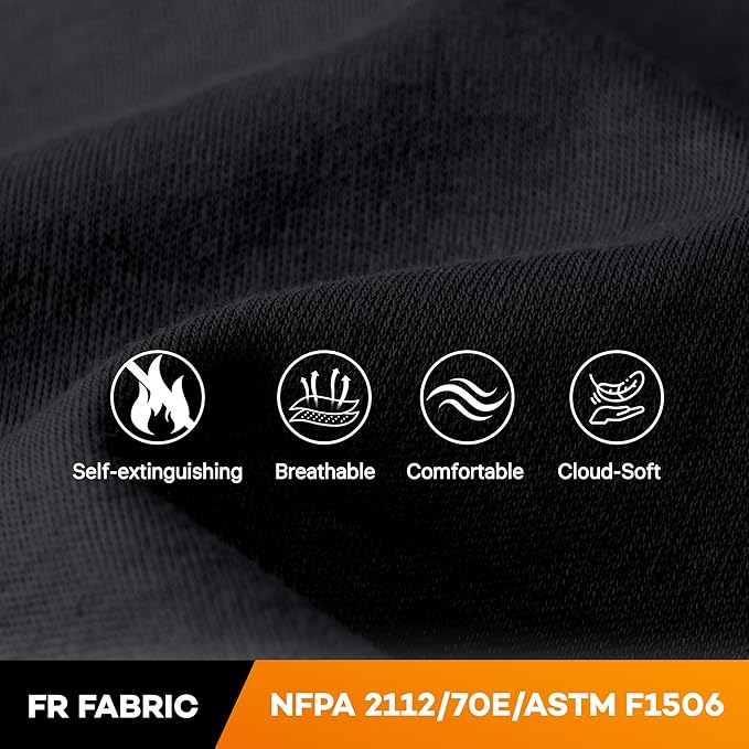 WORKWEYA FR Shirts for Men 6.5 oz Flame Resistant Long Sleeve Henley Shirt NFPA 2112/CAT2