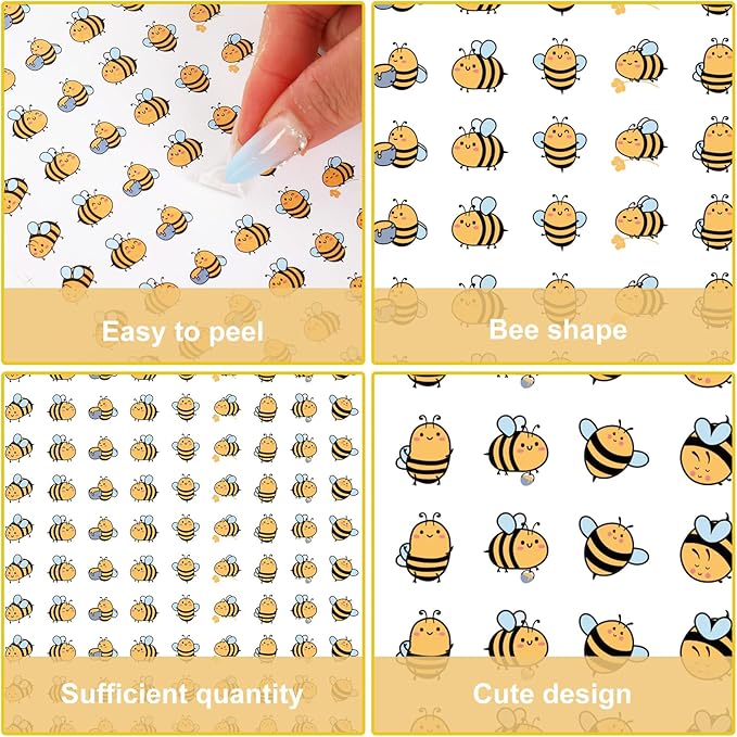 JarThenaAMCS 2400Pcs Mini Bee Sticker Cartoon Honey Bumble Paper Decal Cute Self-Adhesive Sticker for Holiday Summer Planner Reward Envelope Scrapbook DIY Party Supplies, 0.5 in