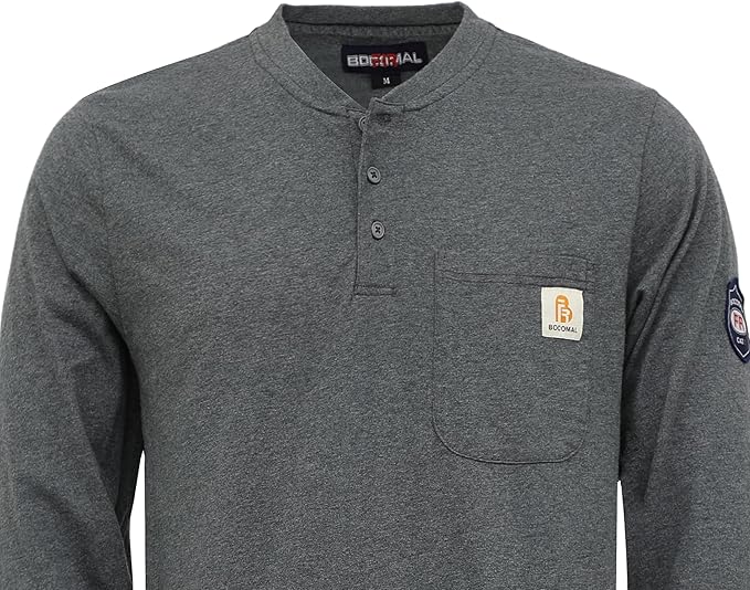 BOCOMAL FR Shirts Flame Resistant Shirt 5.5oz 100% Cotton Light Weight CAT2 Fire Retardant Henley Shirts