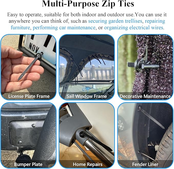 100PCS Upgraded Nylon Universal Cable Tie Buckle,Self-Locking Multifunctional Zipper Clips, Zip Ties Heavy Duty with UV Resistance for Car Bumper Fender Repair, Home, Garden, and Outdoor Organization