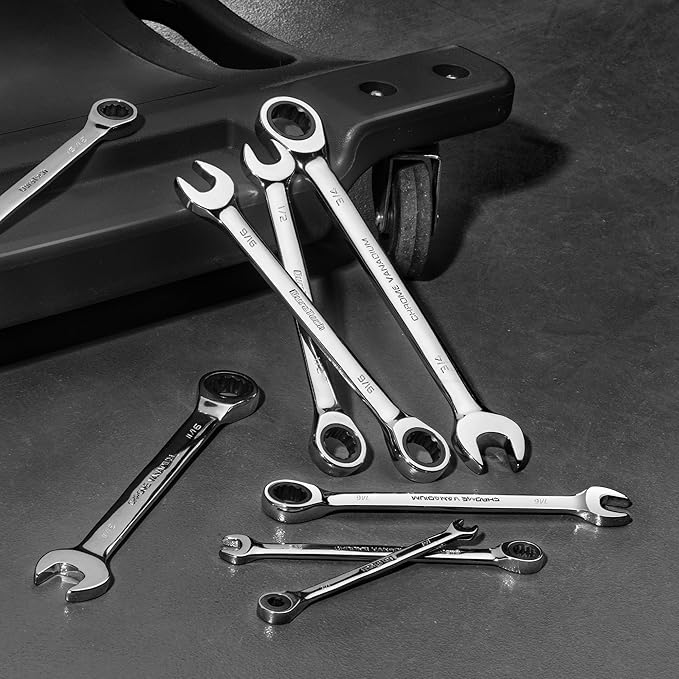 DURATECH 1/2" Ratcheting Combination Wrench, SAE, 72-Tooth, 12-Point, CR-V Constructed with Mirror Polish