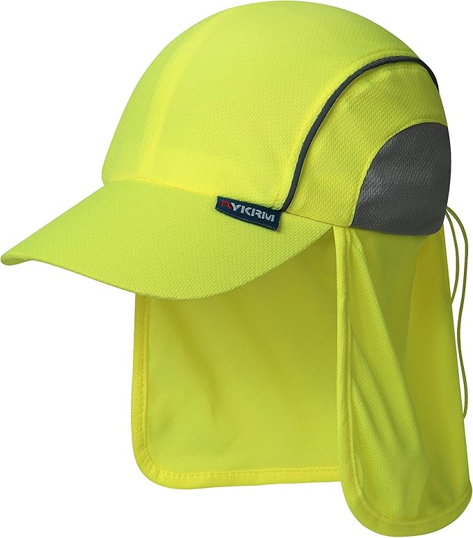 A-SAFETY Mens UV Sun Protection work Cap Safari Hike Cap with Reflective Neck Flap Fishing Orang Yellow Hat
