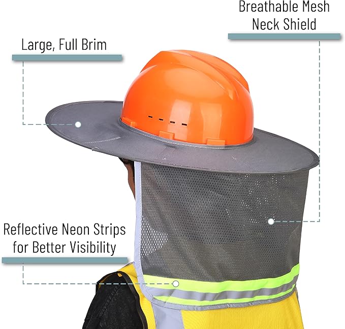 UNCO- Hard Hat Sun Shield, 3 Pack, Grey, Full & Standard Brim Mesh Sunshade High Visibility Reflective, Hard Hat Accessories