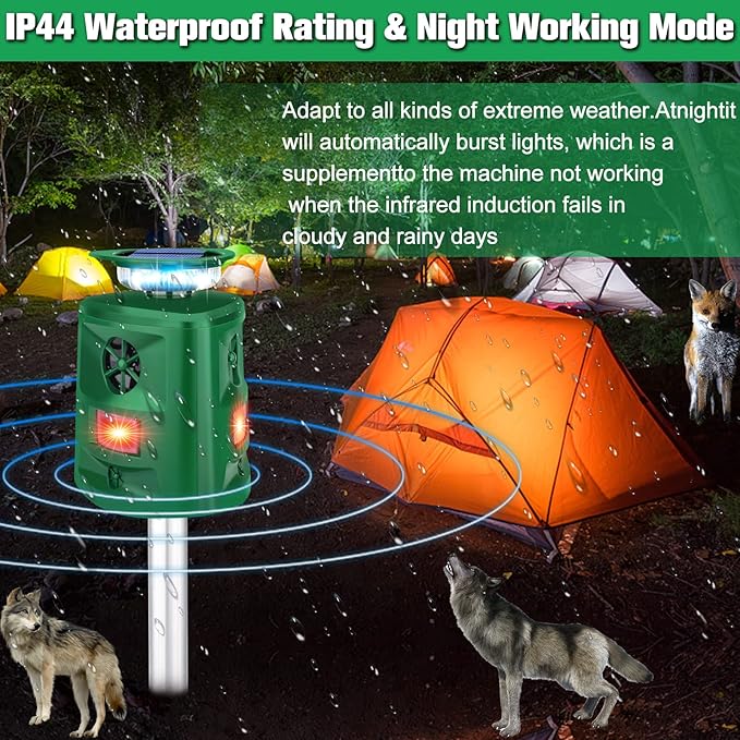 Ultrasonic Animal Repellent Outdoor,2026 Cat Repellent Devices Deer Repellent Solar Animal Repeller with Motion Sensor & Flashing Light to Scare Deer Squirrel Rabbit Raccoon Cat Skunk for Yard Lawn