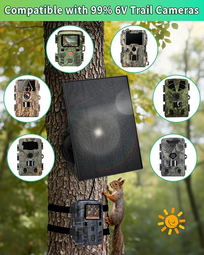 Trail Camera Solar Panel, 3W Solar Panel Charger with 5000mAh Battery and 6V USB-C & DC Port 9.8ft Cable, IP65 Waterproof Solar Panel for Trail Camera,Game Cameras Accessory (6V)