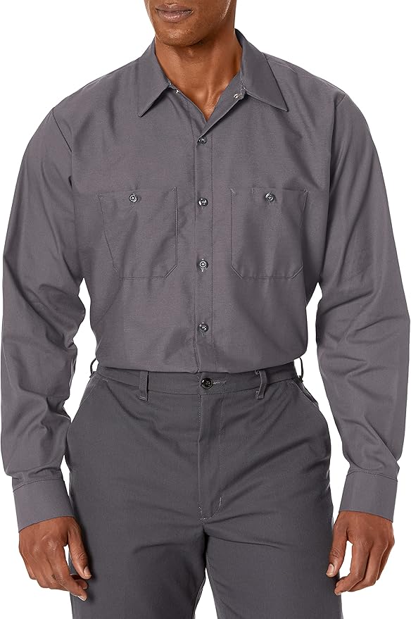Red Kap Men's Long Sleeve Industrial Work Shirt | Moisture Wicking Button Up, Wrinkle Resistance Fights Fading & Stains