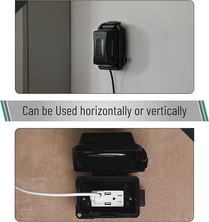 Bates- Outdoor Outlet Cover Weatherproof, Black 1-Gang Outdoor Electrical Outlet Cover Box with Mounting Hardware, Horizontal/Vertical Use