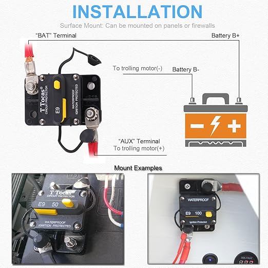 200A Circuit Breaker with Manual Reset and Switch Button for RV Boat Marine ATV Vehicles Audio Electronic Battery System 12V - 48V DC, Waterproof IP67 M10 Studs Surface Mount 200 Amp Breakers