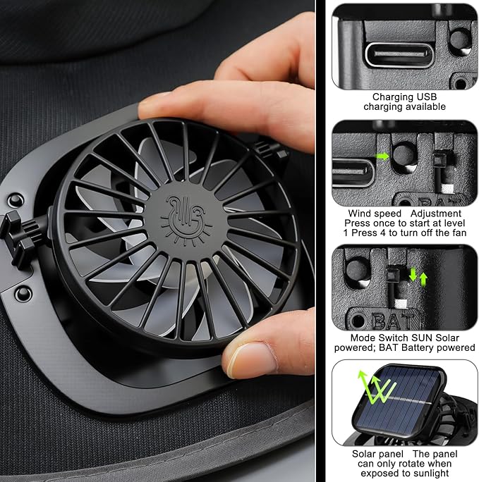 Solar Fan Hat for Men Women Sun Wide Brim Fishing Hat with Dual Power Ice Silk Neck Cover Reflective Design