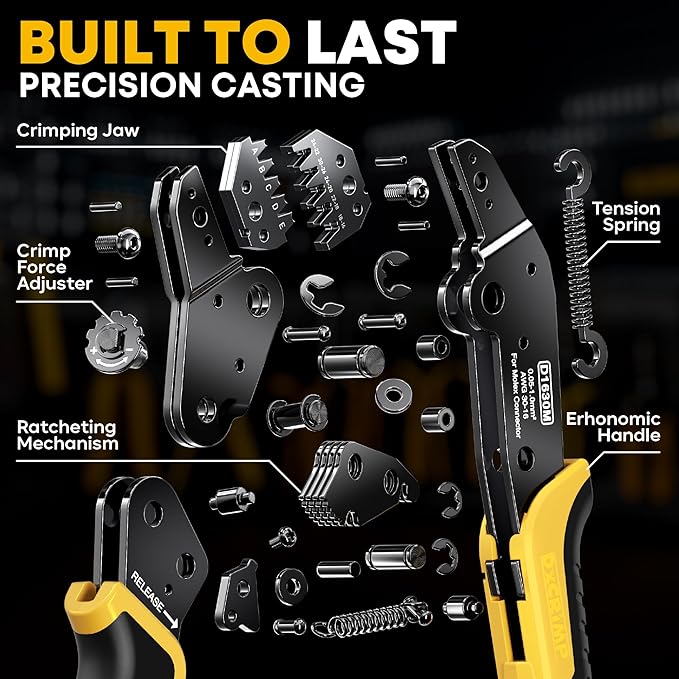 Micro-Fit 3.0 Crimping Tool Kit, 22 Types 2–20 Pin 3.0mm Pitch Connectors, Ratcheting Crimper for 30–20 AWG, with Pin Extractors, PC/PSU & Appliance Wiring, Compatible with Molex Micro-Fit 3.0