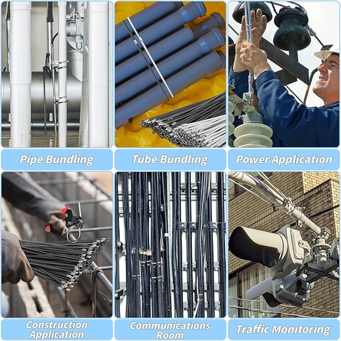 500PCS Metal Zip Ties, Silver Black 12 Inch Heavy Duty Metal Zip Ties, Multi-Purpose Self-Locking Cable Tie for Vehicles Farms Plants Fences Pipe Bundling