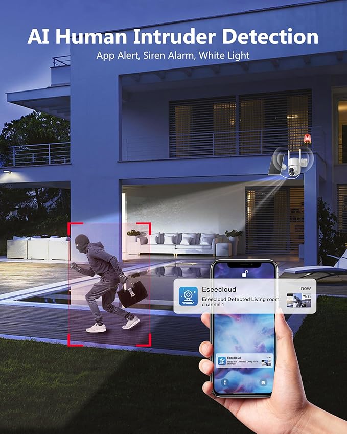 5G&2.4GHz Security Cameras Wireless Outdoor, 2K Cameras for Home Security, Solar & Battery Powered Security Camera Outdoor, Color Night Vision, PZT Human Detection, 2 Packs