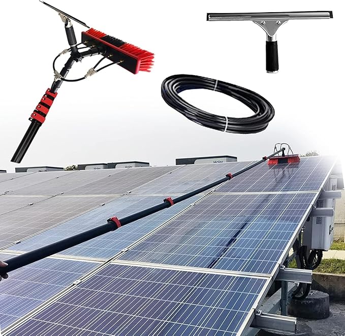 Water Fed Pole Kit, Solar Panel Cleaning Kit, Telescopic Cleaning Brush, High Altitude Cleaning Telescopic Brush for Window & Solar Panel, Water Fed Poles Kit with Squeegees(24FT/7.2M)