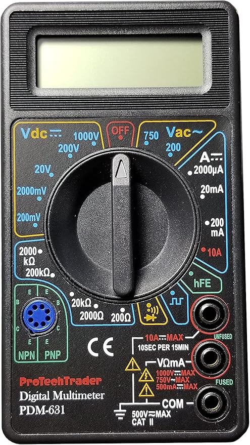 7 Function Digital Multimeter AC DC Voltage Resistance Current Transistor Diode Audible Continuity Buzzer and Square Wave Output