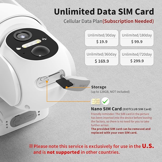 4G LTE Cellular Security Camera, 2 Pack Solar Powered Outdoor Cameras No WiFi Needed for Farm&Ranch, 360° View, 2K Night Vision, Includes SIM Card(Support Verizon/AT&T/T-Mobile) - White