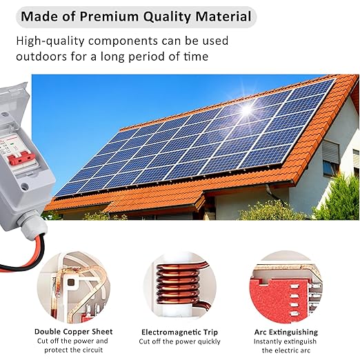 Solar Panel Disconnect Switch DC 500V 32A, IP65 Waterproof Miniature Circuit Breaker Box with Pre-Wired PV Connectors for Outdoor